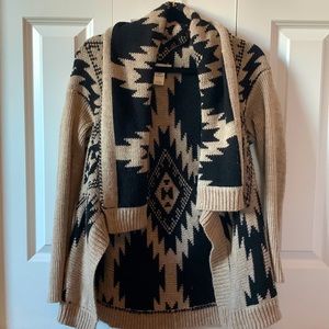 John Paul Richard medium thick knit tan and black cardigan